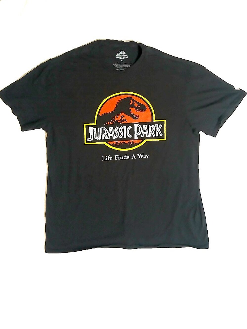 Jurassic Park Black Graphic Tee XL Movie Logo Shirt T-Rex Life Finds A Way